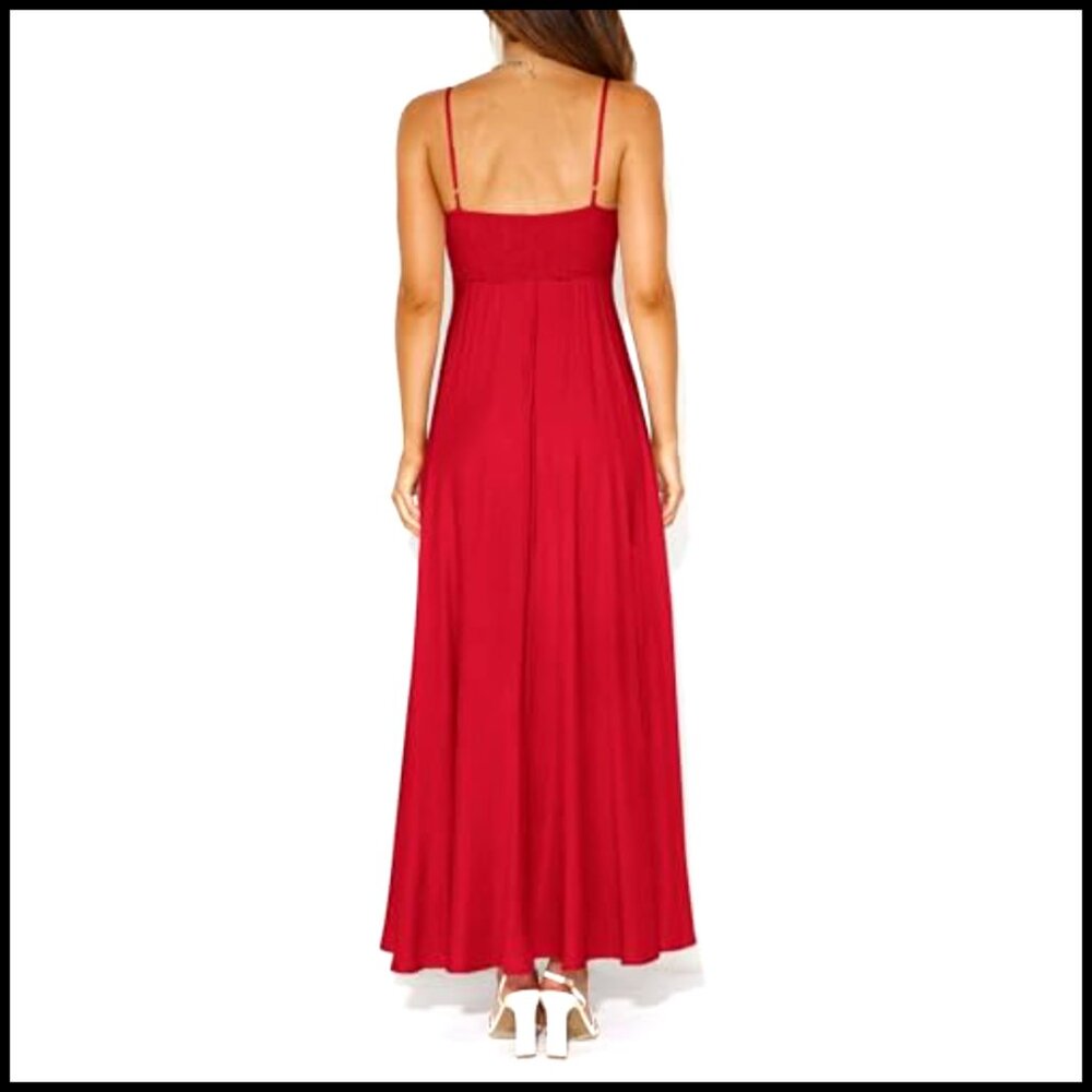 Spaghetti Strap Smocked Maxi Dress Sleeveless Boho Beach Sundress - Picture 5 of 7